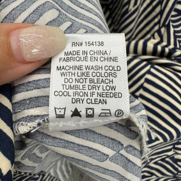 STAUD‎ Vincent Mini Dress Navy Tan Mosaic Puff Sleeve Button Front Womens XL NWT - Picture 12 of 12